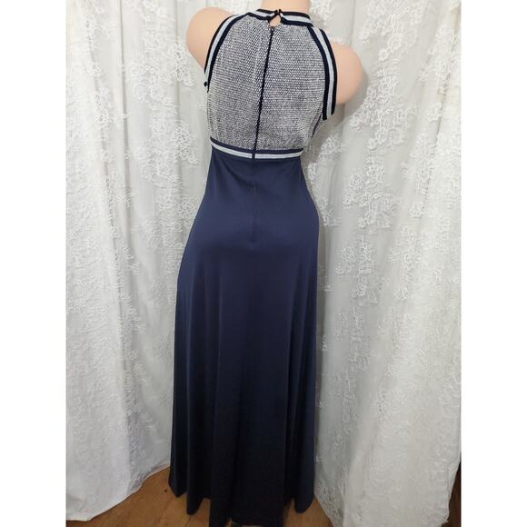 70's U.S.A. ILGWU UNION Long Maxi Dress MOD BLUE HALTER Formal Party SIZE 9 - Picture 6 of 9